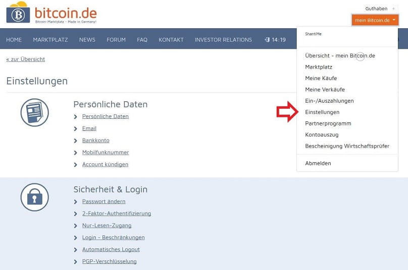 Screenshot von Bitcoin.de
