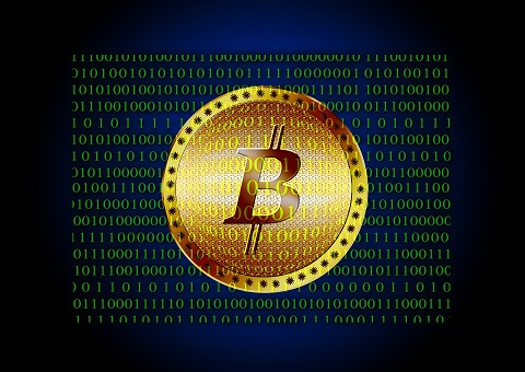 Bitcoinmünze und Binärecode
