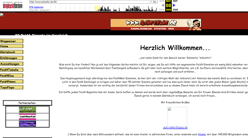 Alte Website aus dem Jahre 2005