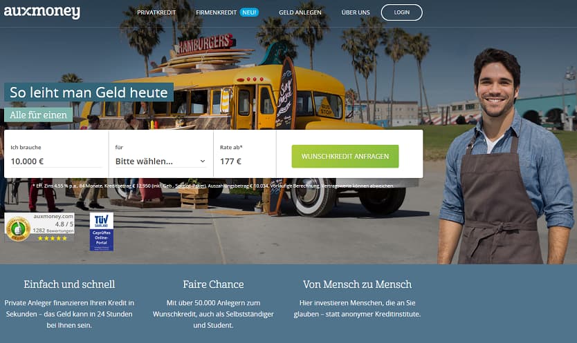 Screenshot Website Auxmoney Screenshot Website Auxmoney