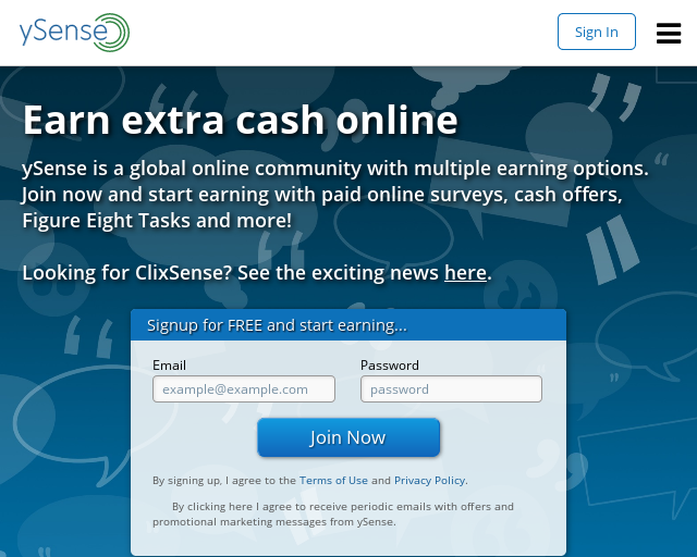 Screenshot Website ySense.com