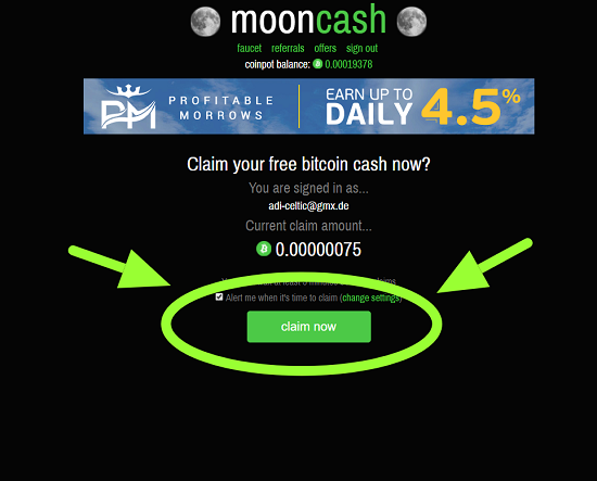 Gratis Bitcoin Cash erhalten mit Moon Cash