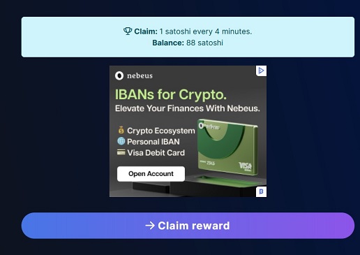 Claim Reward auf Btcadspace