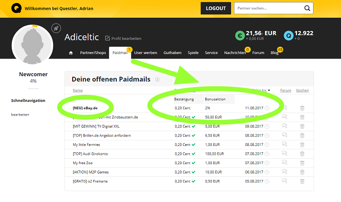 Paidmails bestätigen bei Questler Paidmails bestätigen bei Questler